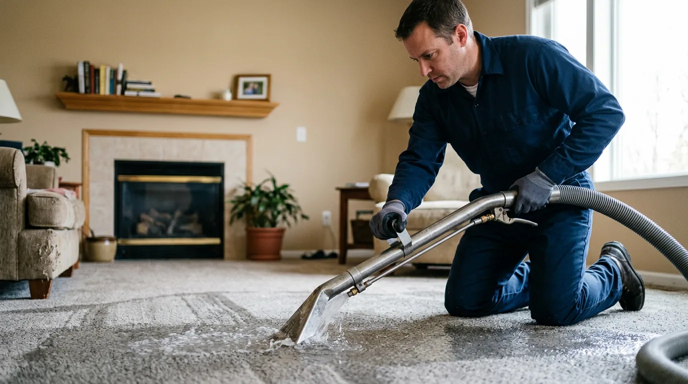 Water damage restoration technician working near Adell, WI